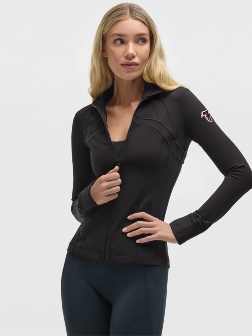 lululemon athletica Women's Black Zip Athletic Jacket with Team Sleeve Patch